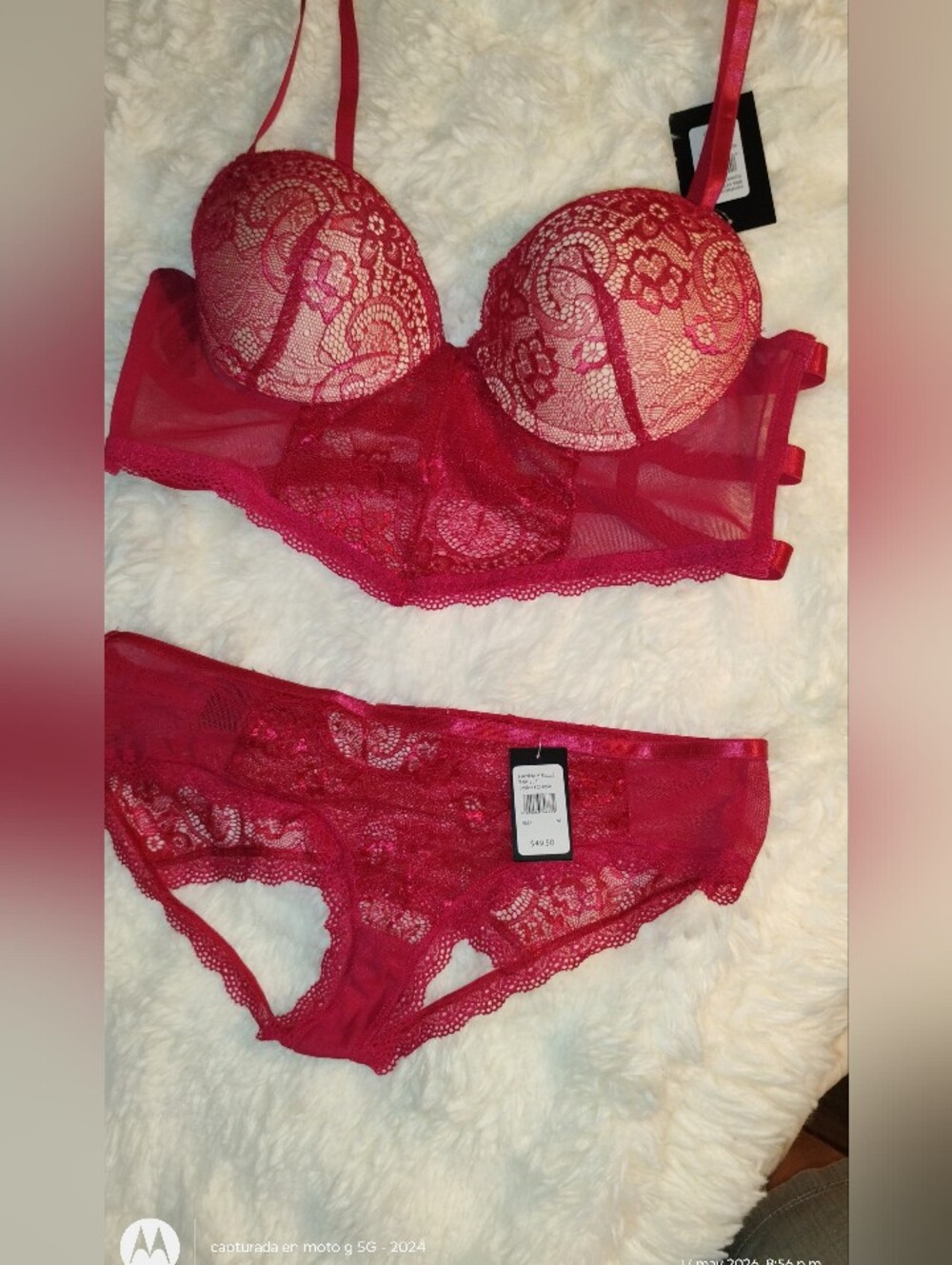 Frederick's of Hollywood Red Lace Longline Bra & Bikini Set